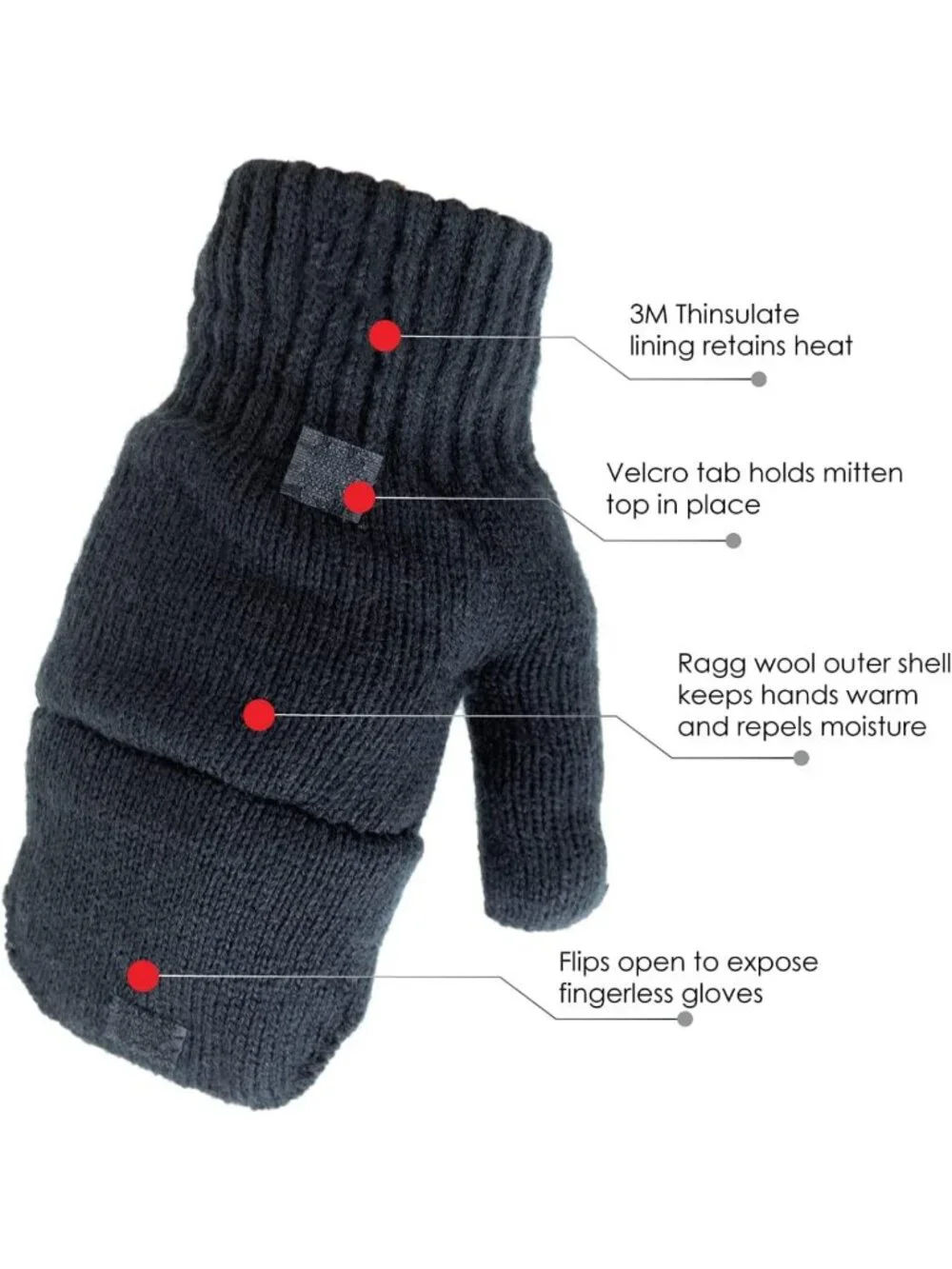 Cozy 360° Rag Wool Flip Mitten with 3M Thinsulate Lining - Tan Color